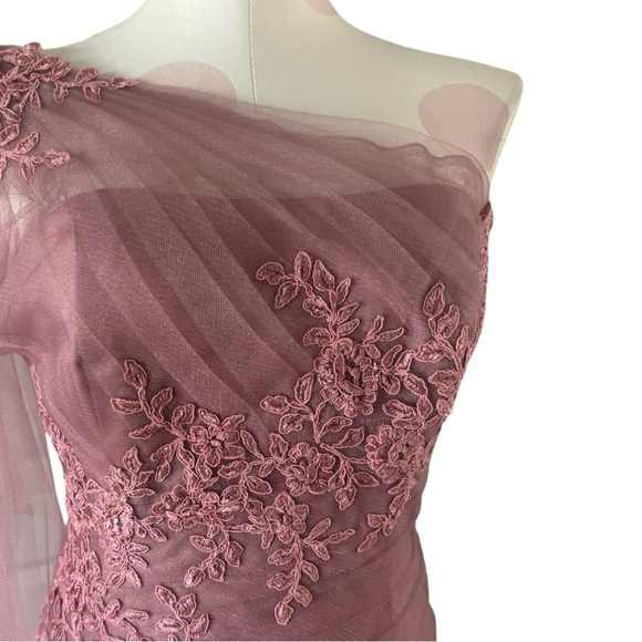 NWT Jade Couture Blush Lace & Tulle Mermaid Trumpet Formal one shoulder XS/2 - Picture 5 of 13